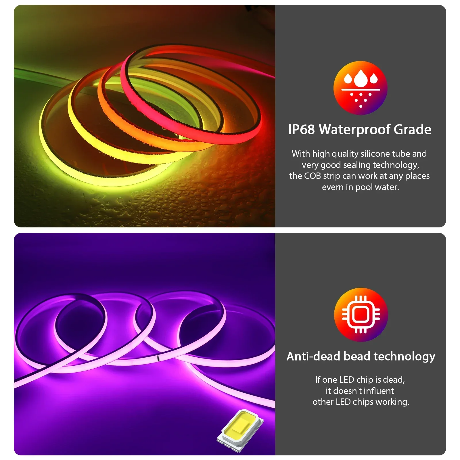12V 24V IP68 RGBIC COB LED Str - Ws2812B Strip 5V recension och pris