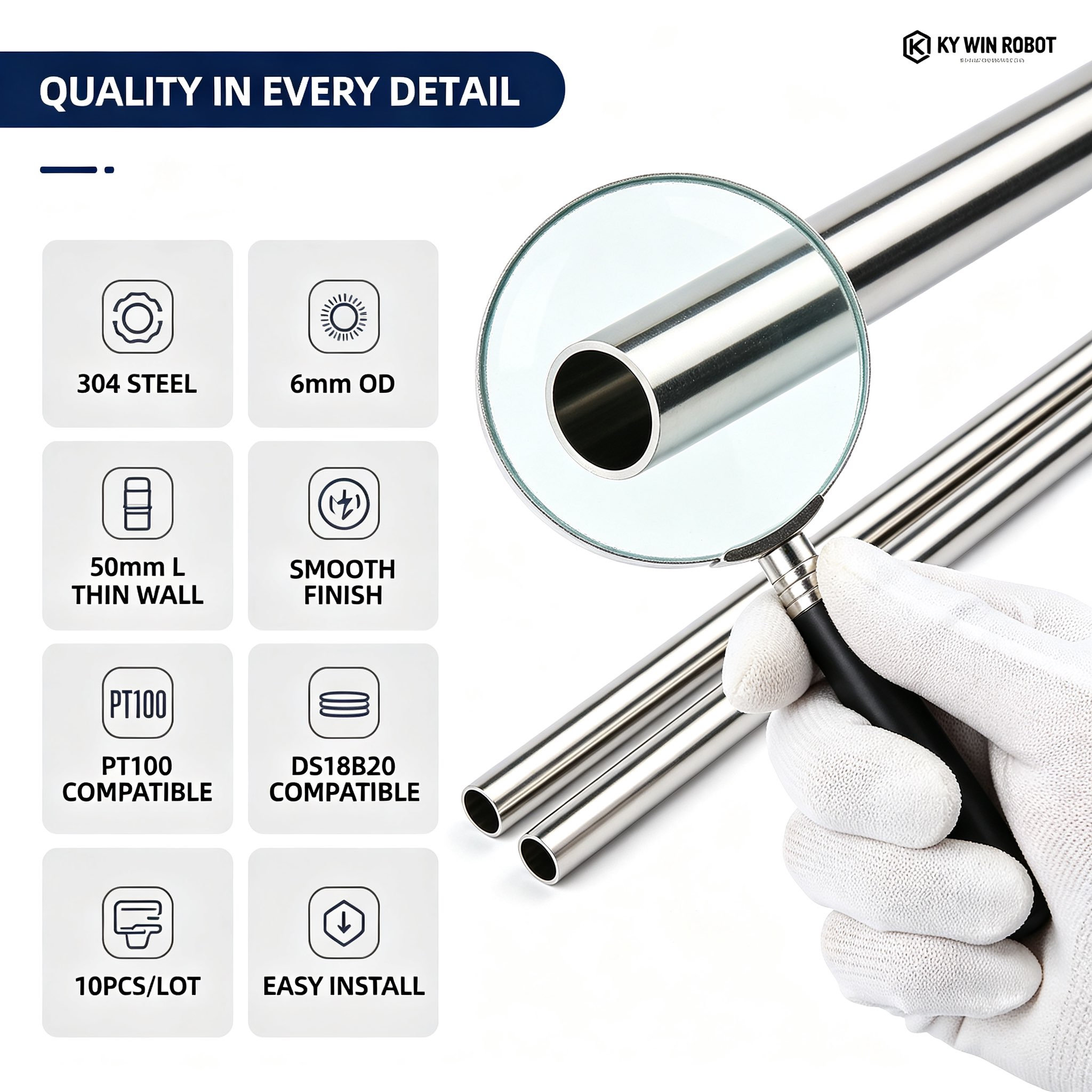 10Pcs 6*50mm Stainless Steel B - Ds18B20 recension och pris